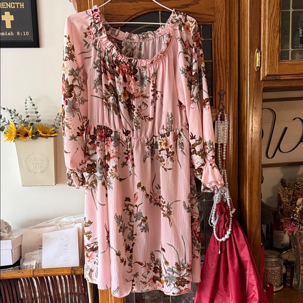 SHEIN Pink Floral Midi Dress